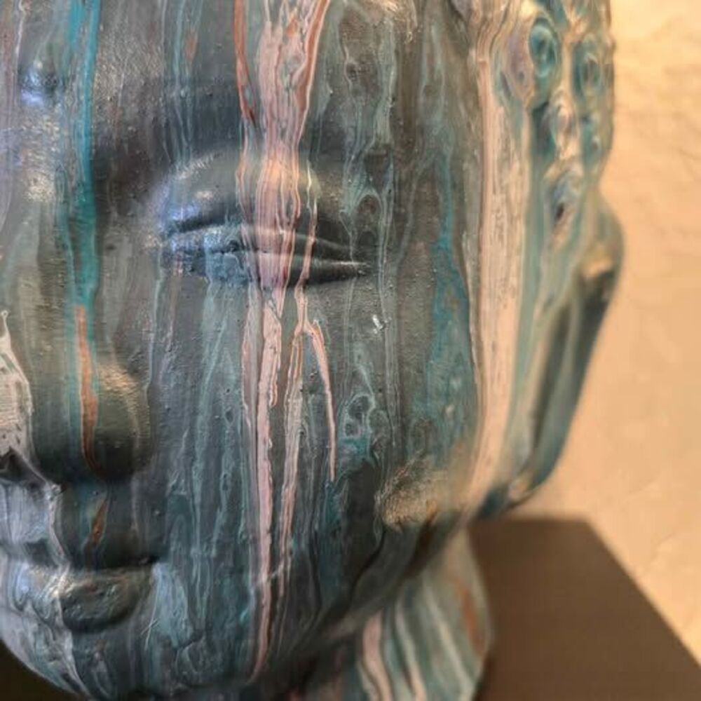 HANDCRAFTED Upcycled Buddah Head HANDPAINTED Tabletop Art Decor - Picture 5 of 11